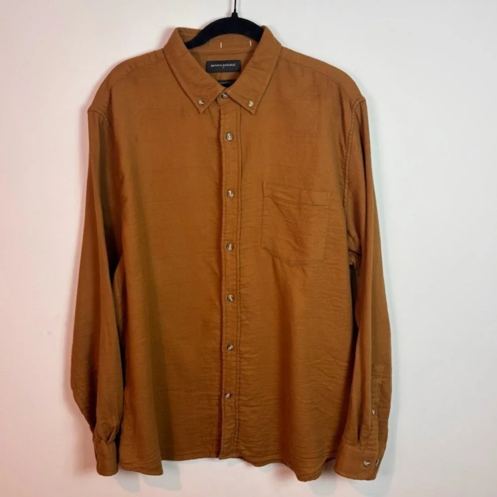 Banana Republic Mens Brown 100% Cotton Long Sleeve Button Down Shirt Shirt sz XL